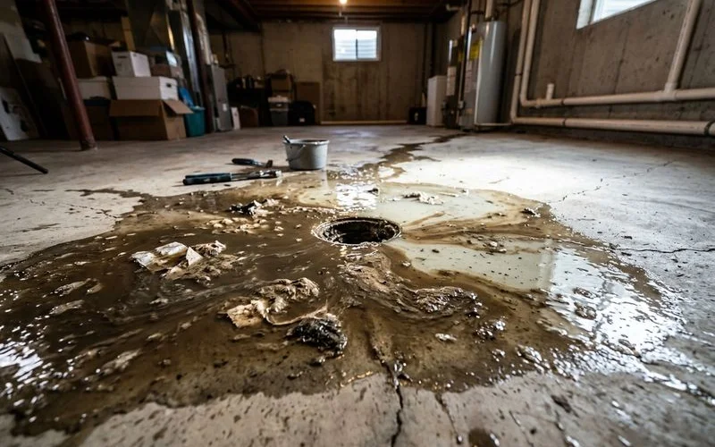 Basement floor drain with sewage backup