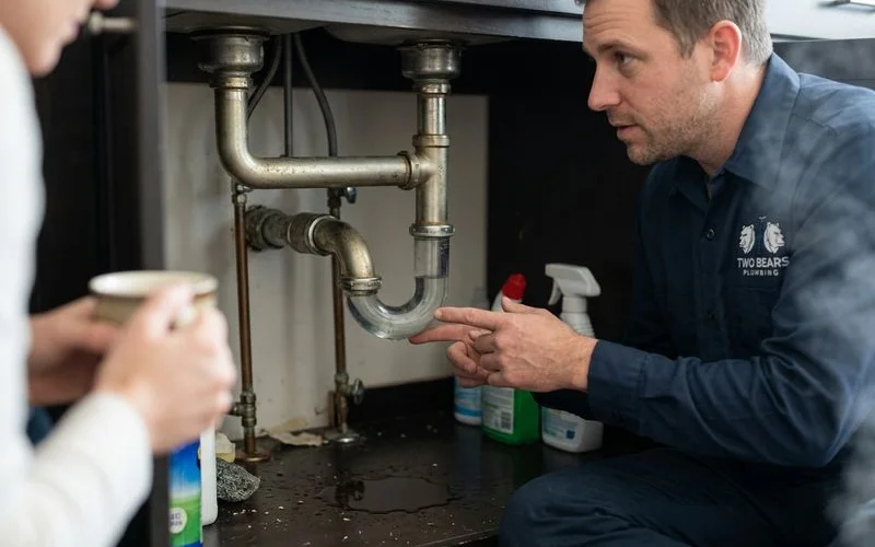 Diagram showing a P-trap water seal under a sink