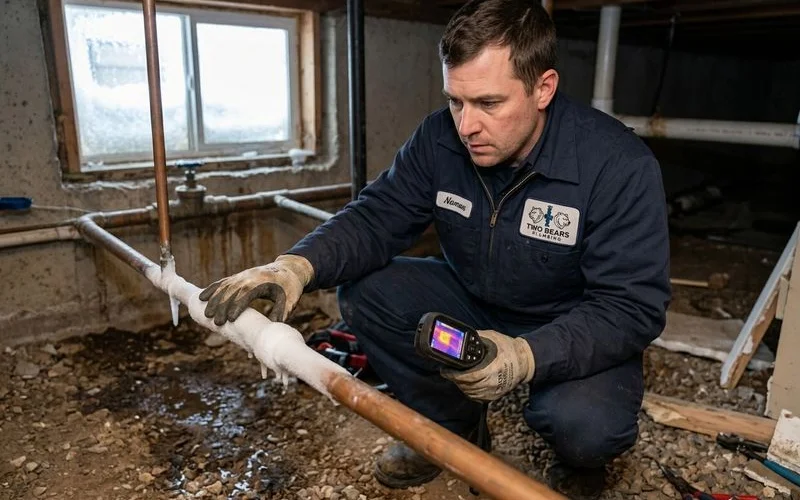 Frozen pipe being inspected