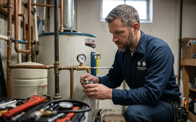 Plumber testing the temperature and pressure relief valve